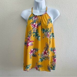 Lush Yellow Floral Print Tank Top Large